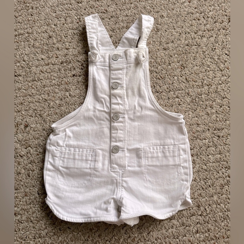 Baby Gap White Knot Denim Short Overalls Toddler 18-24